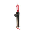 Black and red mechanical component on a white background