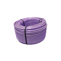 Coiled purple tube with black straps on a white background - Waterflow ECO Drip Tubing